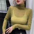 thumbnail image 3 of Women's Long Sleeve Sexy T-Shirt Turtleneck Slim Perspective Sheer Mesh Tops T Shirt Blouse Clubwear,Green, 3 of 6