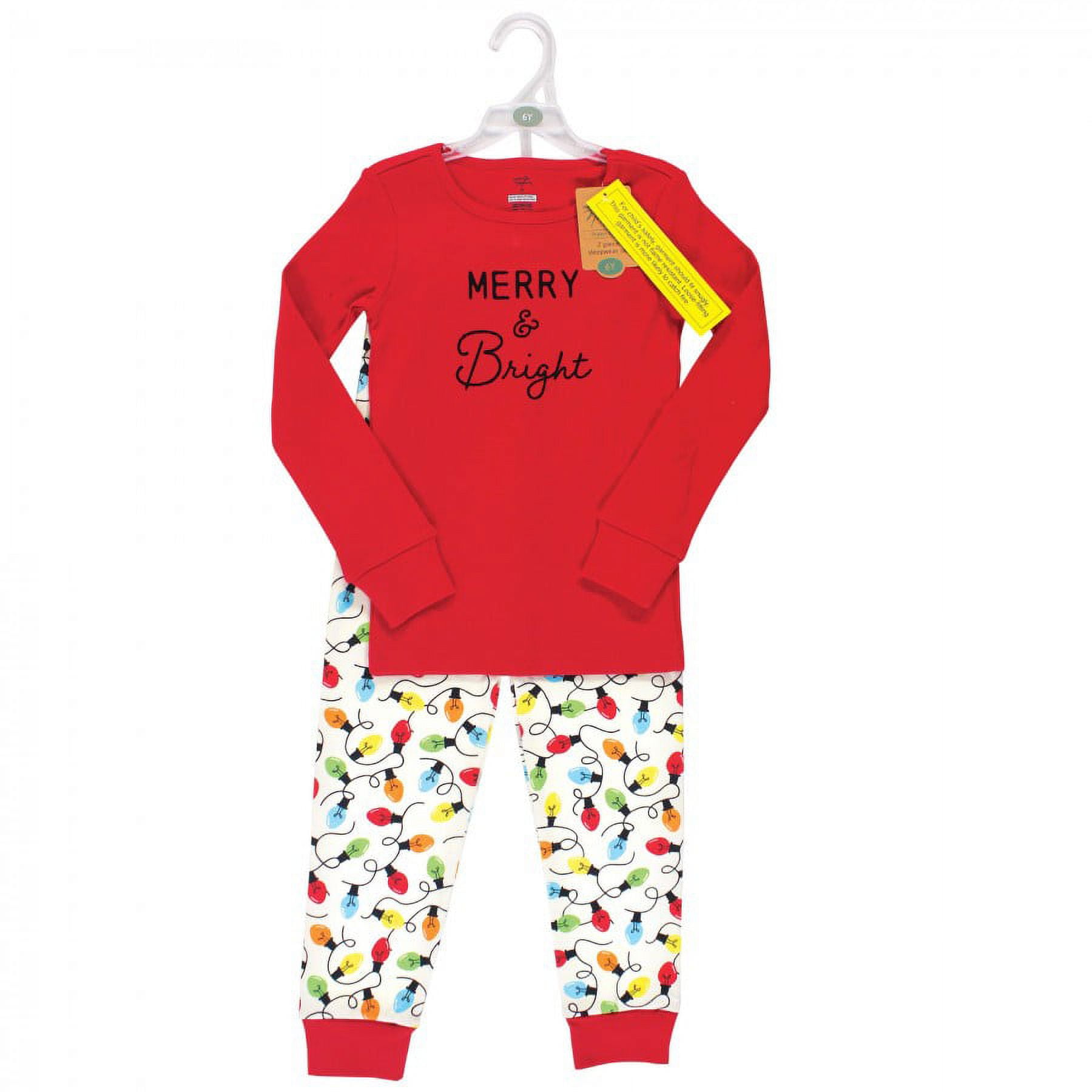 Touched by Nature Baby, Toddler and Kids Unisex Holiday Pajamas, Kids Merry and Bright, 2T