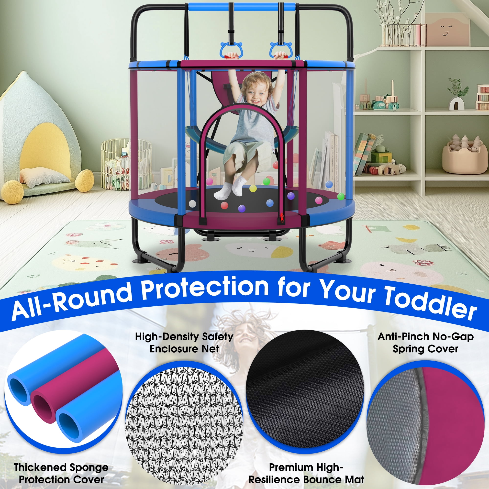 Cochan Trampoline for Kids 5FT 600LBS Toddler Trampoline with Enclosure Net and Handlebar, Mini Small Kids Trampoline for Age 1-6, Birthday Gift for Kids