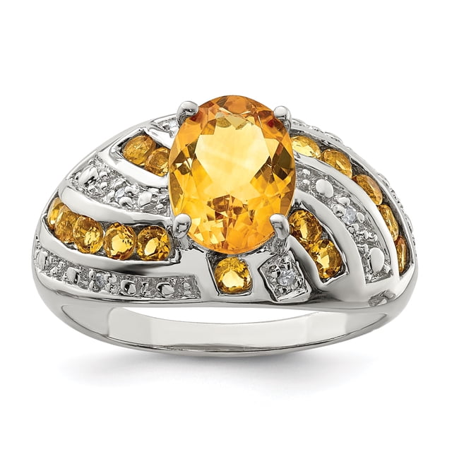 925 Sterling Silver Citrine Diamond Ring Gemstone
