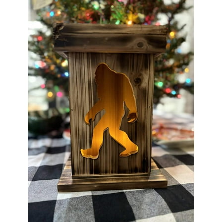 Rustic Bigfoot Wooden Lantern | Handcrafted Sasquatch Décor