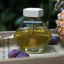 LEORX Mason Jar for Honey Clear Glass Honey Pot with Bamboo Dipper 1Pack