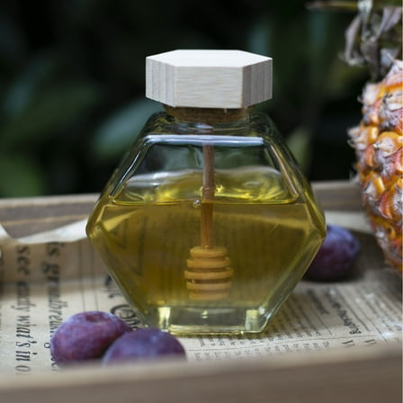 LEORX Mason Jar for Honey Clear Glass Honey Pot with Bamboo Dipper 1Pack