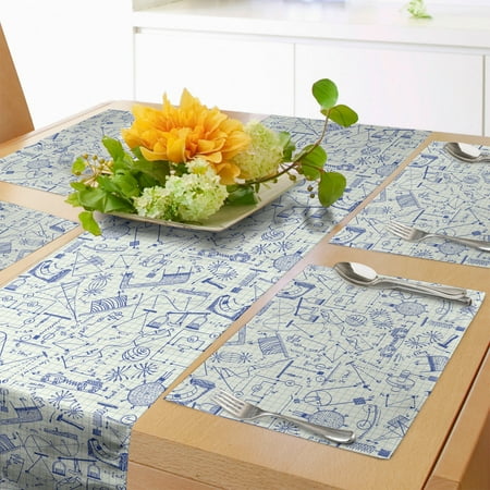 

Physics Table Runner & Placemats Themed Technical Formula and Drawings on Squared Notebook Paper Background Set for Dining Table Decor Placemat 4 pcs + Runner 14 x72 Ivory Indigo by Ambesonne