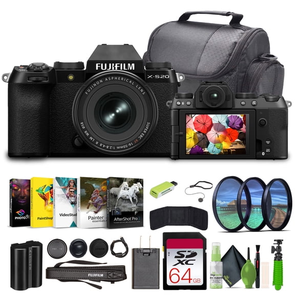 Fujifilm X-S20 Professional Compact Digital Mirrorless Camera With XF16-50mm F2.8-4.8 R LM WR Black, Bundle With 64GB Memory Card   Vlogging Tripod   Camara Bag   Lens Cleaning Kit   More Accessories