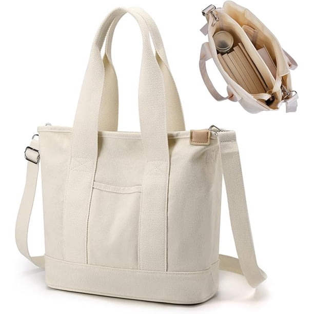 Handväska canvas, tote bag dam axelväska dam, canvas tote bag axelväska shopper med dragkedja för vardag, skola, shopping, arbete, resor