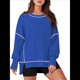 thumbnail image 2 of Sudadera Informal de Cuello Redondo para Mujer, de Larga, Holgada, , con Costuras en Contraste, para Otoño. Azul L, 2 of 8