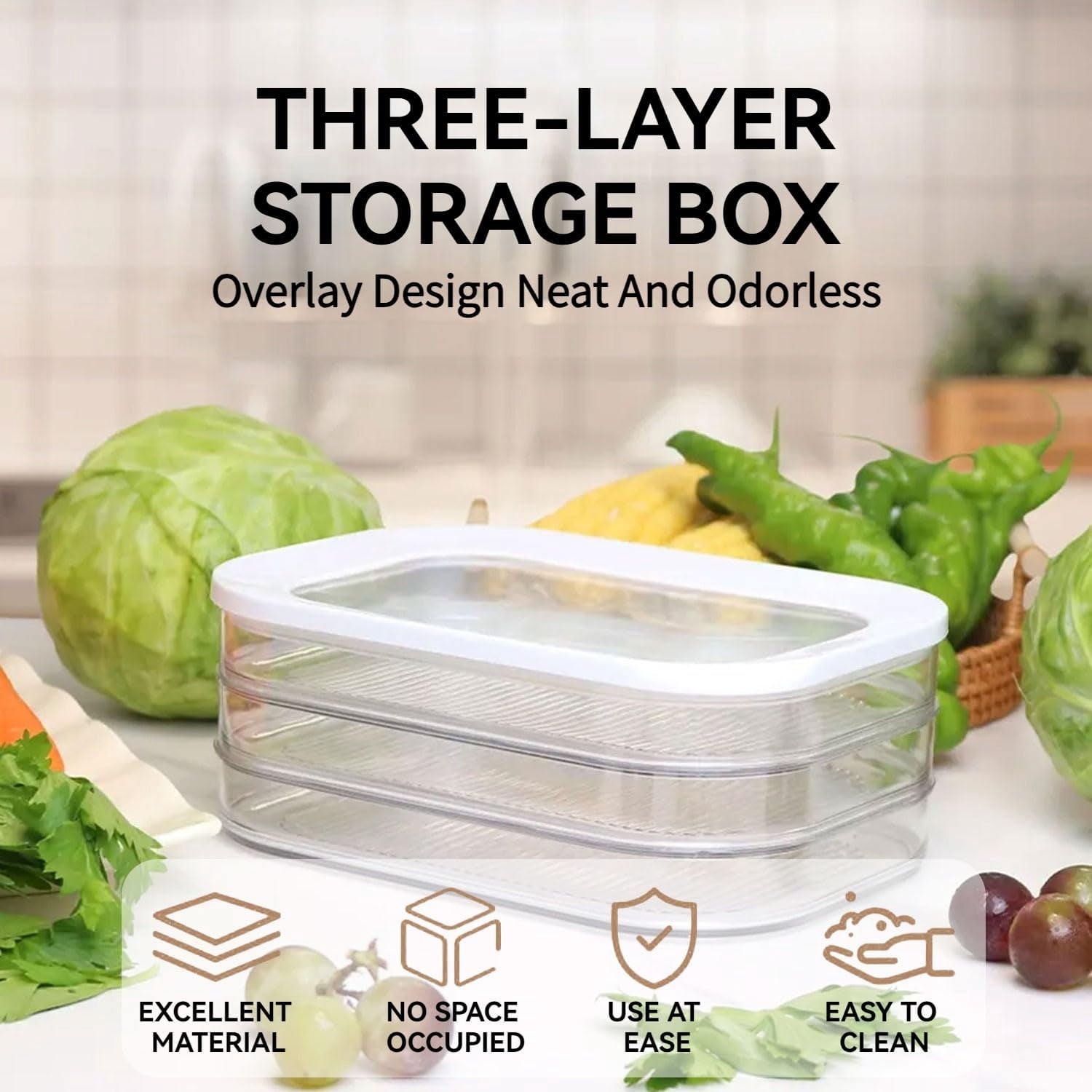 3 Layers Deli Meat Container for Fridge, Stackable Food Storage Boxes with Lid, Cold Cuts & Lunch Meat Organizer, Meal Prep Containers for Cheese, BPA-Free, 8.9 x 6.3 x 3.5 Inches