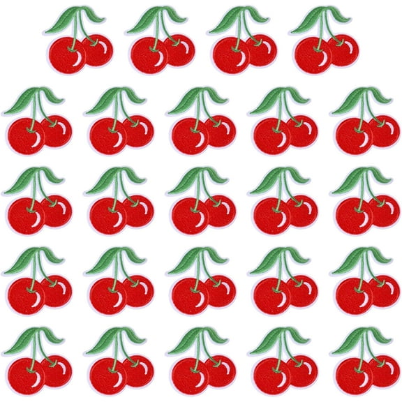 24Pcs Cherry Iron on Patches Red Cherry Embroidered Applique for DIY Sewing Crafts Accessories Cloth Repairing