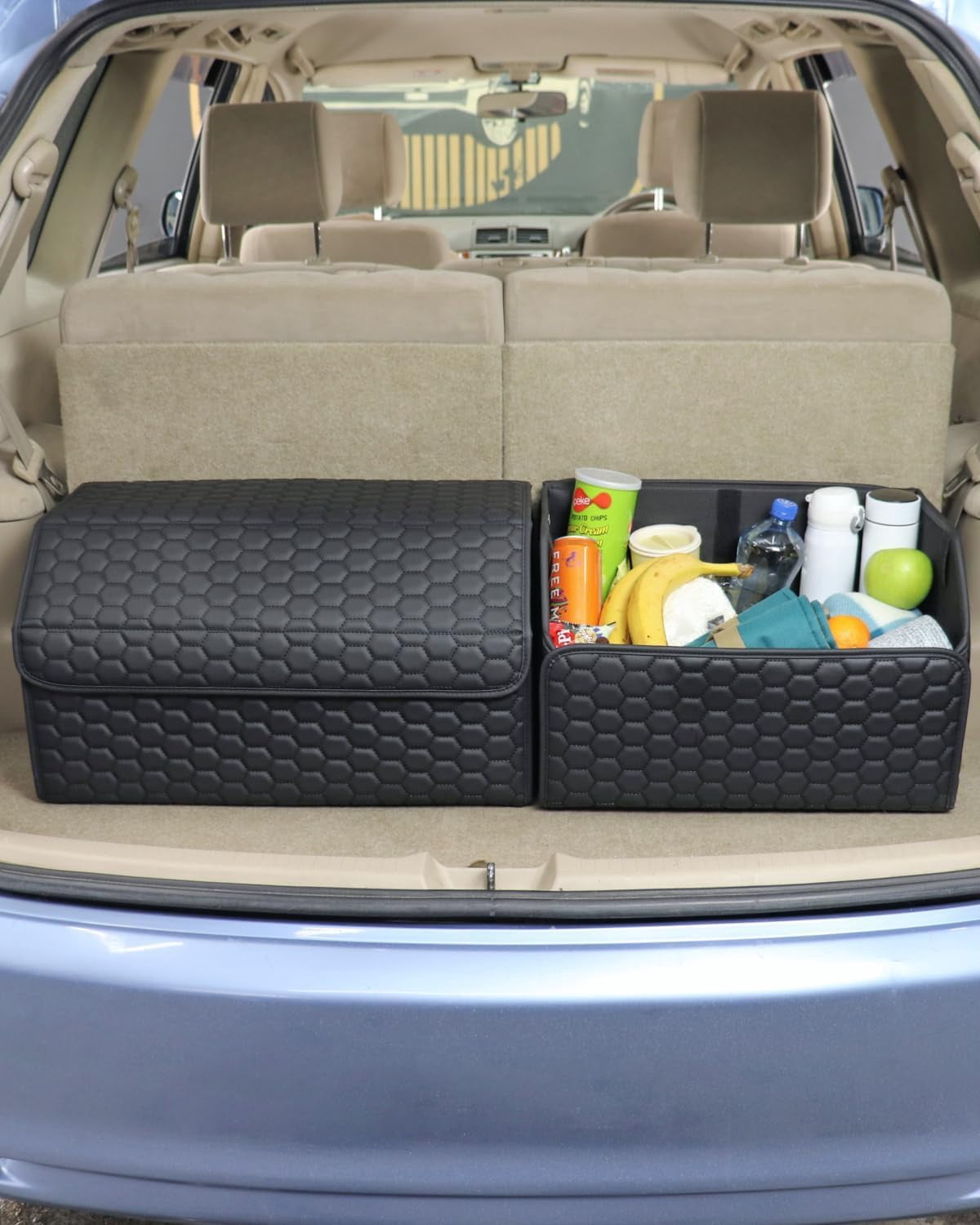 Owleys Trunk Organizer Eco-Leather Foldable Black with Lid 1 Piece 17.7"