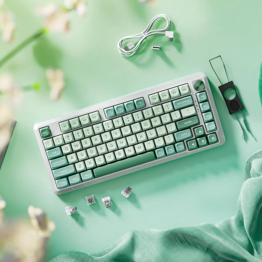 Wireless Mechanical Gaming Keyboard ，Gaming Keyboard in 75% Layout with Gasket Mounted, RGB Magnetic Switch Keyboard with Bluetooth 5.0/2.4Ghz/USB Wired， 81 Keys - Green