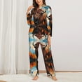 thumbnail image 2 of Pajama Sets for Women 2 Pcs, Oil Painting Style Iceberg Yak Button Down Long Sleeve Sleepwear Lounge PJ Sets, 2 of 6