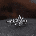 thumbnail image 3 of Vintage Kite-Cut Black Rutilated Quartz Ring- Cross-Leaf Diamond Statement Engagement Ring in 14K Black Gold Vermeil, 3 of 6