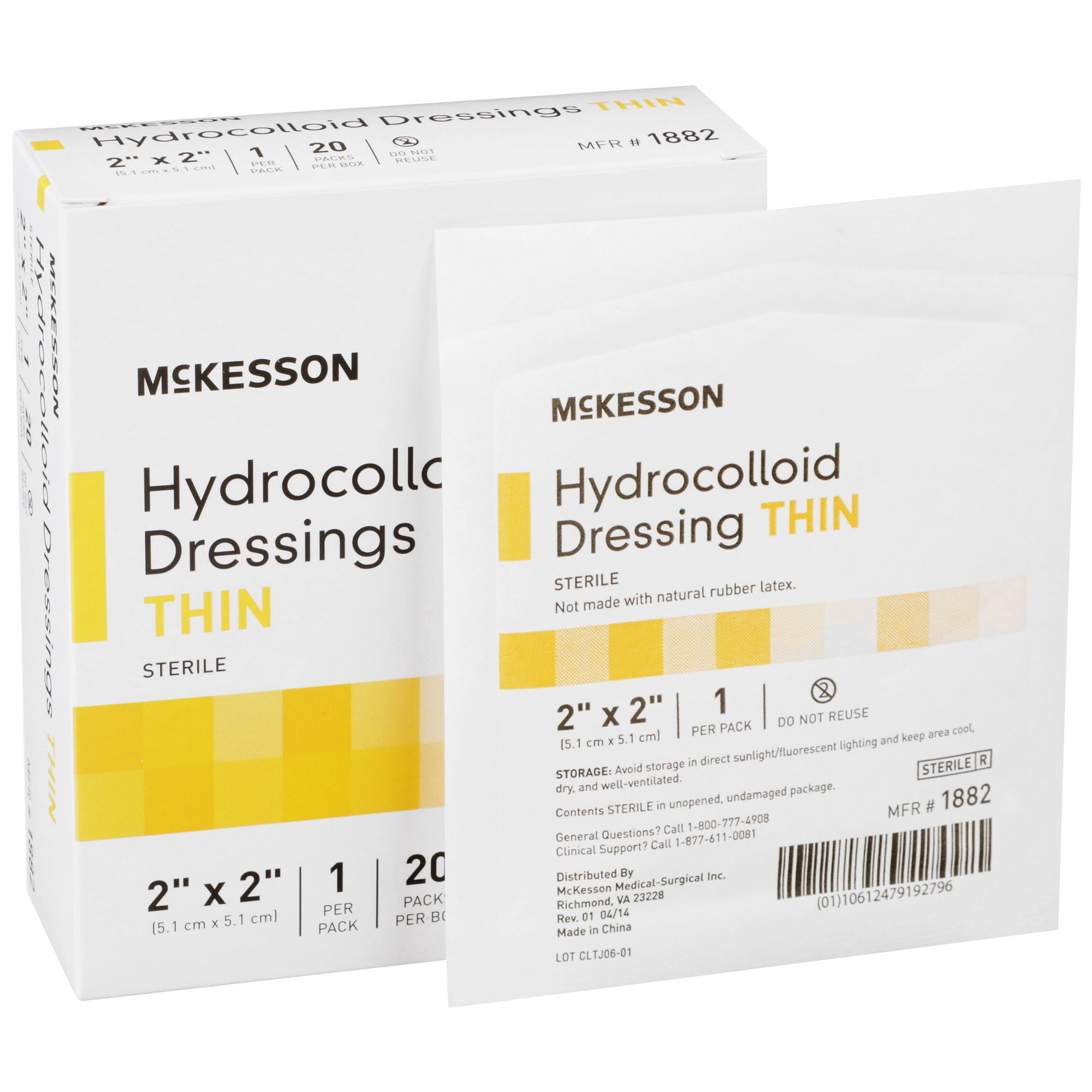 McKesson Hydrocolloid Wound Dressing, Sterile Thin Bandage, 2 in x 2 in, 20 Count, 1 Pack
