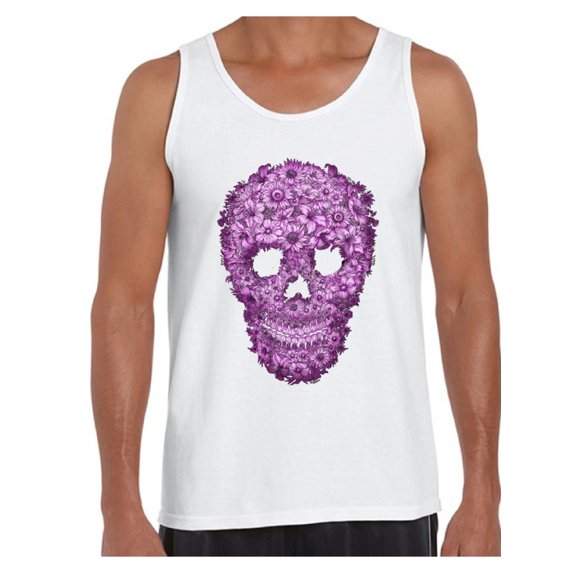 Awkward Styles Flower Skull Tank Top for Men Floral Sugar Skull Tank Sugar Skull Muscle Shirt for Men Dia de los Muertos Outfit Day of the Dead Tank Halloween Gifts for Him Skull Flowers Muscle Tank
