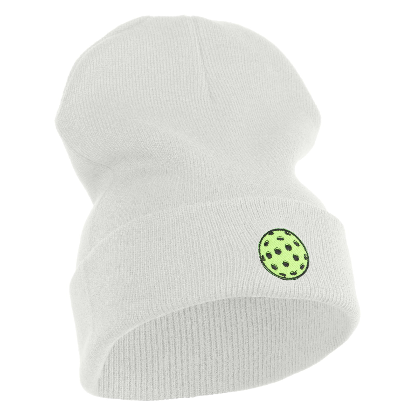 Pickleball Balls Embroidered Iron on Patched 12 Inch Long Knitted Beanie - White OSFM