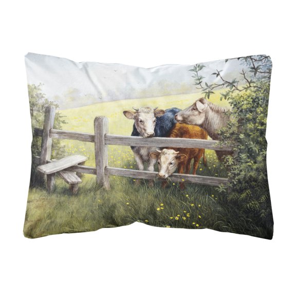 Carolines Treasures BDBA0103PW1216 Cows in a Buttercup Meadow Fabric Decorative Pillow 12H x16W multicolor
