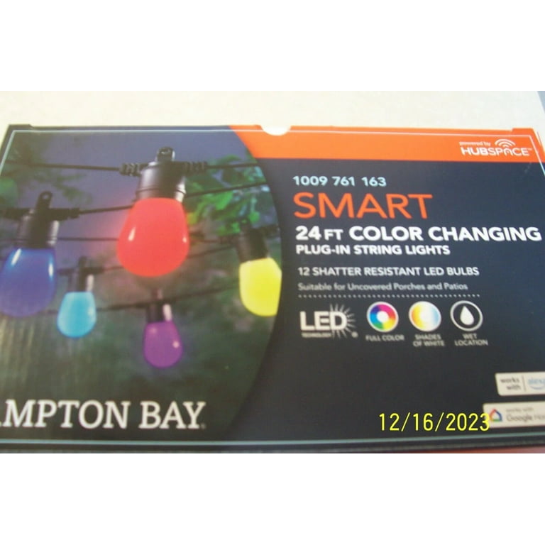 Hampton Bay SMART Color Changing 24 FT String LED Lights 12 Bulbs Christmas