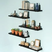 Fairy Floating Shelves, Rustic Wood Wall Storage Shelves Set of 5, 15.7in x 4.7in x 0.6in, Black
