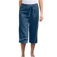 thumbnail image 2 of Karight Women's Linen Crop Pants Capris with Pockets Navy, 2 of 6