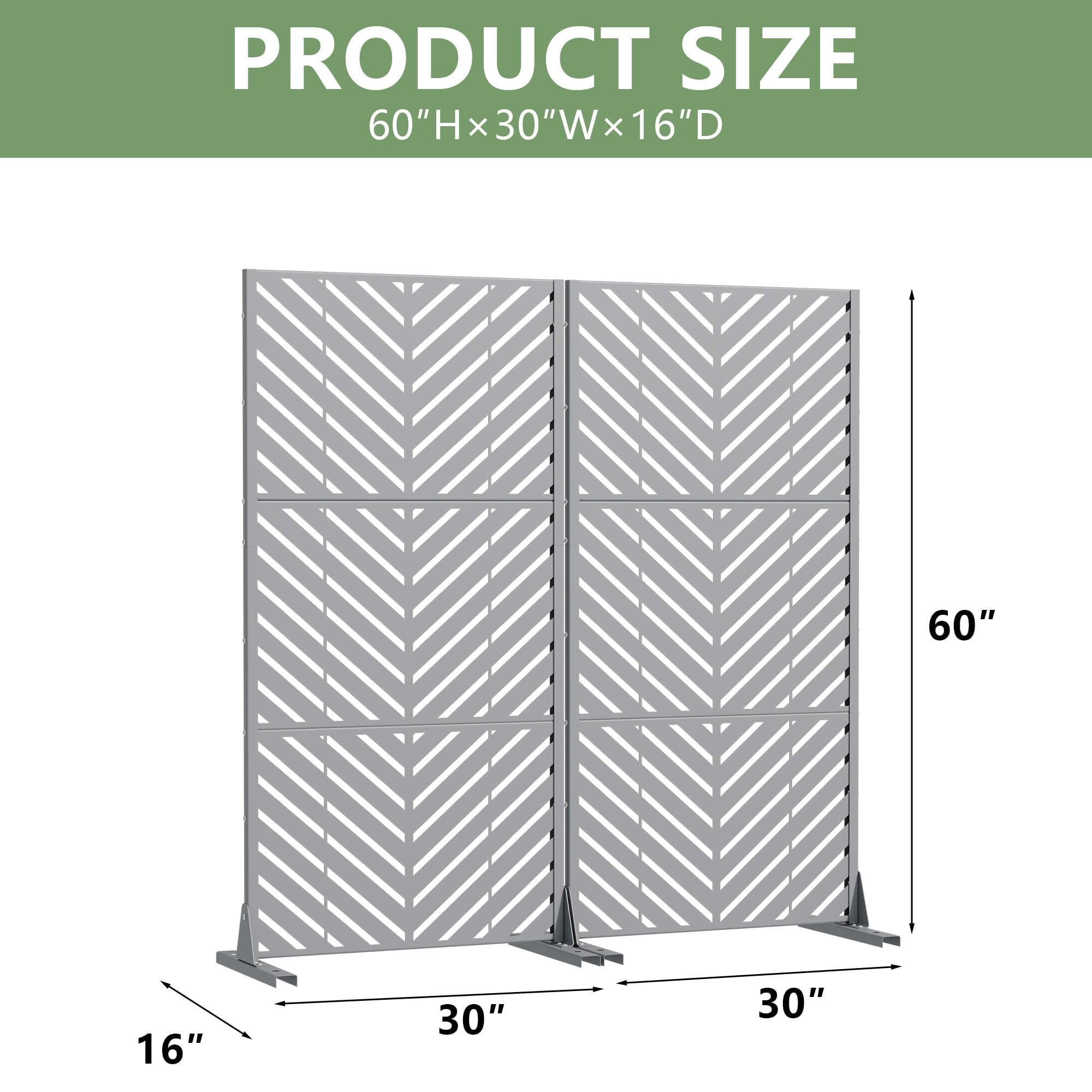 MAYEERTY 2-Piece Outdoor Metal Privacy Screen 5ft Gray, 3-Panel Parallel Decorative Screen, Rust-Resistant for Patio