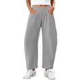 thumbnail image 2 of Barrel Sweatpants Women Fall Winter Elastic Waist Casual Loose Fit Wide Leg Sweat Pants Trousers with Pockets, 2 of 8