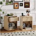 thumbnail image 1 of Ourlova Fluted Nightstand Set of 2 Bedside Table Builtin Charging Station Featuring 1 Drawer Open Storage Space Metal Handles Curved Edge Design Mid Century Modern Night Stand Bedroom Living Room, 1 of 8