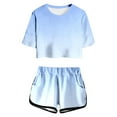 thumbnail image 2 of Girl Tracksuit 8-10 Shorts Sleeves Color Block Drop Shoulder Sleeve Top and Casual Short Jogger Sets Lightweight Summer Sport Tracksuits,Z2-Light Blue,160(13-14 Years), 2 of 5
