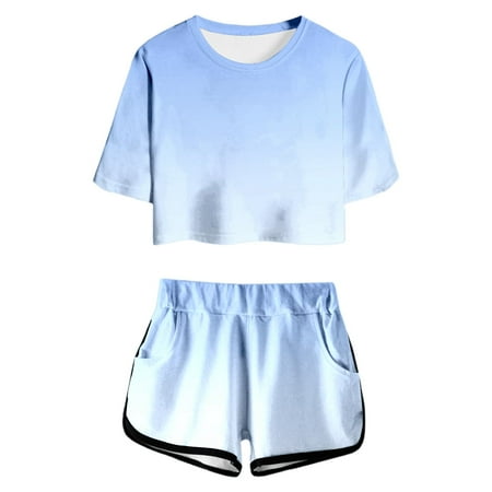 Youmylove Girls Summer Tie Dye Print Short Sleeve Tops And Shorts Set Round Neck Lightweight Casual 2 Piece Outfits For Kids Fashion Clothing For Girl For 9-10 Years