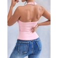 thumbnail image 4 of Halter Tops for Women Going Out Tank Tops Twist Front Slim Fit Backless Sleeveless Y2k Corset Tops Light Pink M, 4 of 10