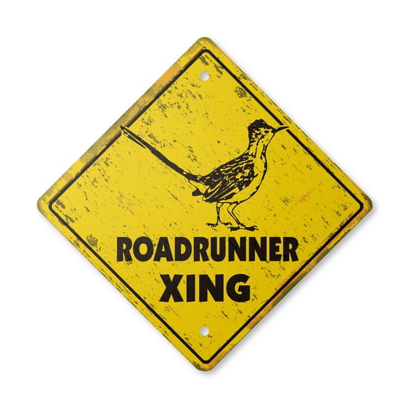 Roadrunner Vintage Crossing Sign Zone Xing | Indoor/Outdoor Plastic | 17" Tall rustic car race track muscle car fast