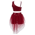 thumbnail image 2 of Zaldita Kids Girls 2Pcs Lyrical Ballet Modern Dance Outfits Sequins Crop Tops with Irregular Hem Burgundy 12, 2 of 6