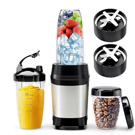 Blender for Smoothies, 1200W Smoothie Blender for Ice Crushing, Blenders with (2) 6-Fin Blades, Personal Blenders for Kitchen with 23oz, 32oz, 37oz Easy Go Cups for Juices, Silver