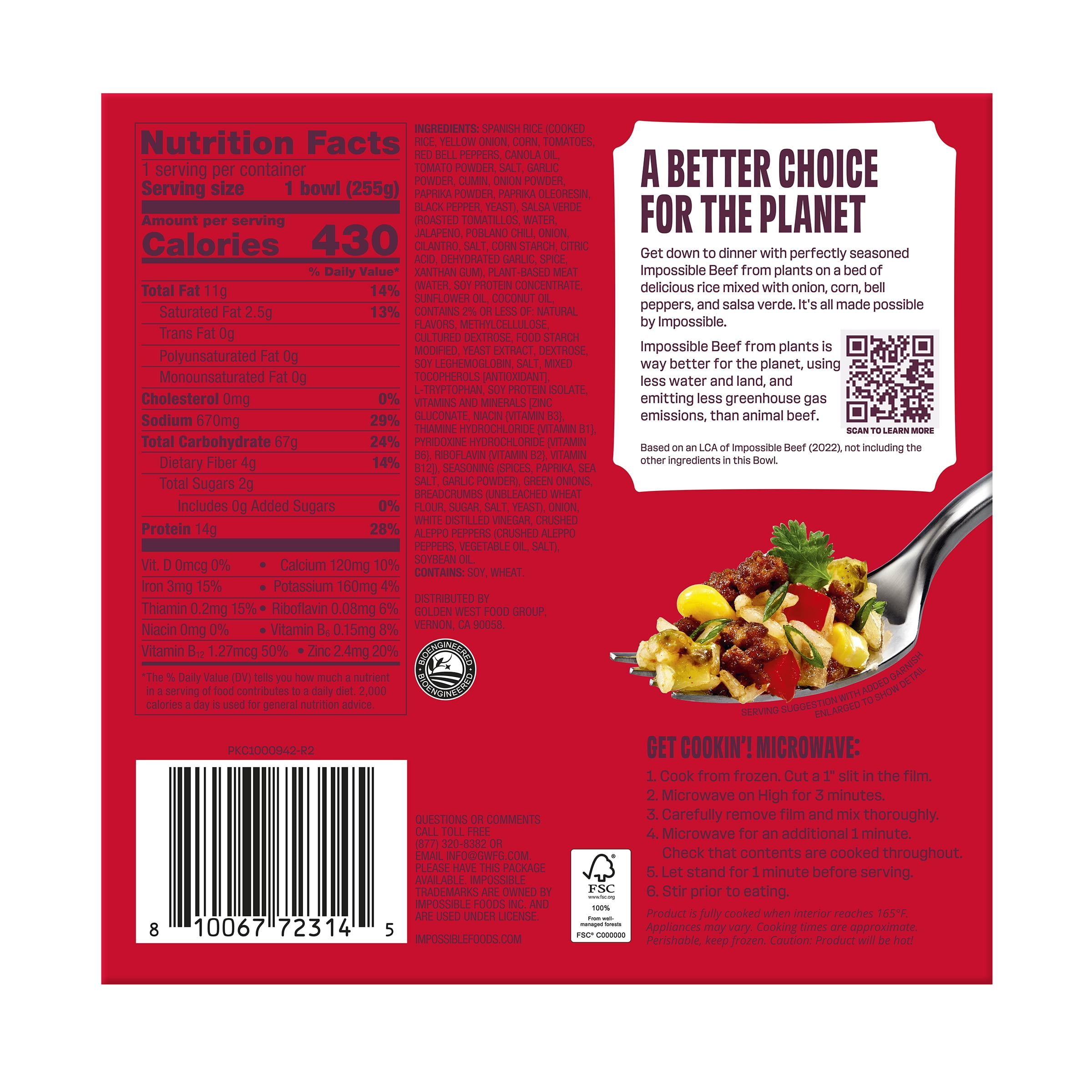 Impossible Bowls, Burritto Bowl with Impossible Beef, 9oz (Frozen Meal)
