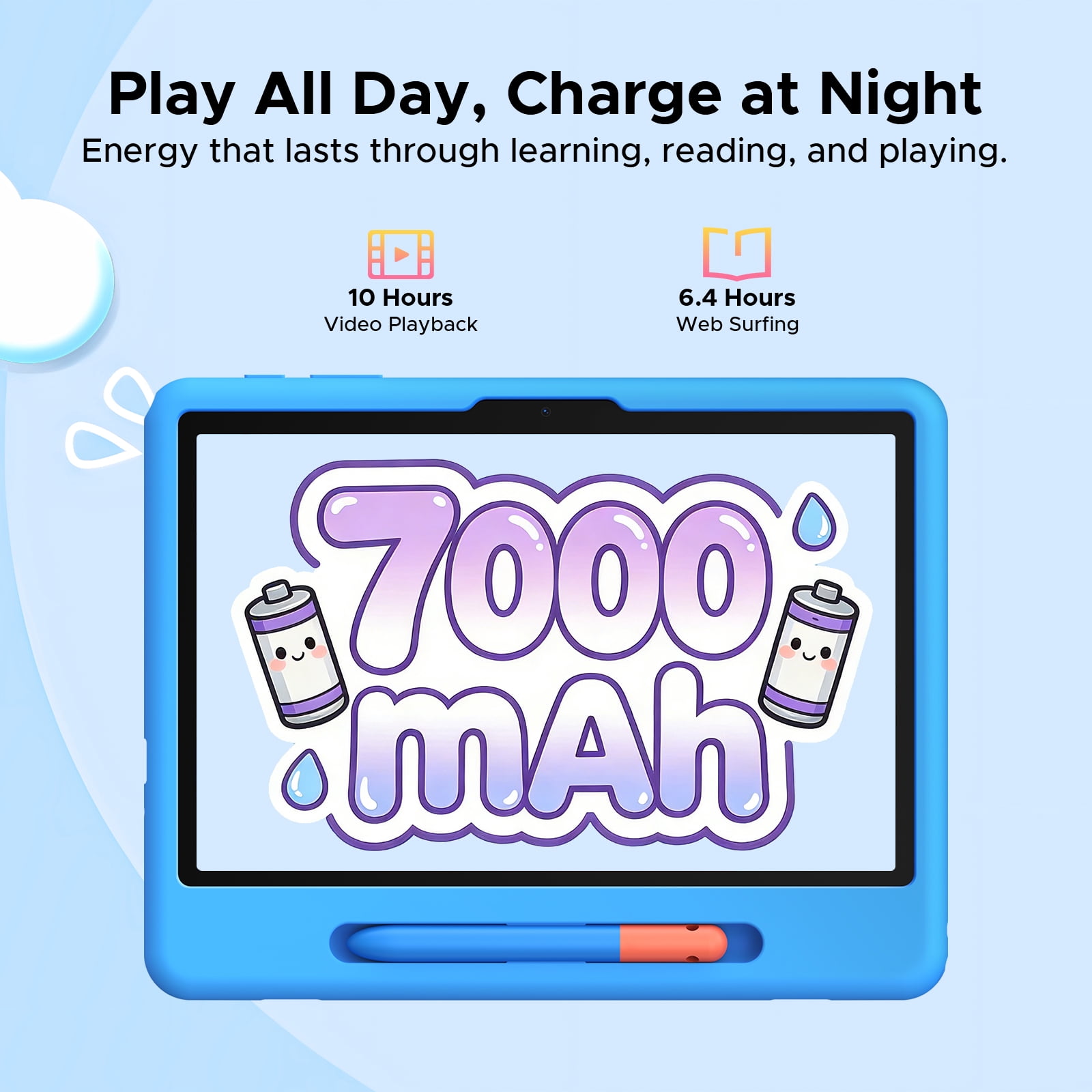 Aorlym P10 Kid 10 inch Tablet, 32GB RAM + 64GB ROM, 90Hz Android 16 Kids Tablet with Gemini AI, Quad-Core T310, 10.1'' IPS HD Screen, 7000mAh, 5G WIFI, Stylus Pen, Silicone Case