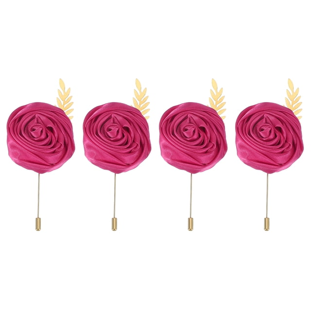 Uxcell 4 Pcs Ramilletes de Novio Pins de Ramilletes de Rosa para Hombres Ceremonia de Boda Aniversario Prom Fiesta Formal, Rojo Rosa(4.7"x2")