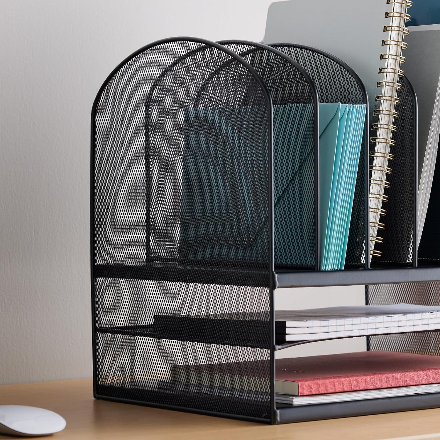 Desk Organizer with 6 Compartments and 2 Trays for Office Storage