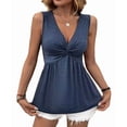 thumbnail image 2 of Women'S Tank Top Twist Front V Neck Sleeveless Peplum Summer Tops Deep Blue XL, 2 of 9