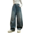 thumbnail image 2 of Cowsor Kids Girls Jeans Washed Elastic Waist Wide Leg Baggy Pants, 2 of 7