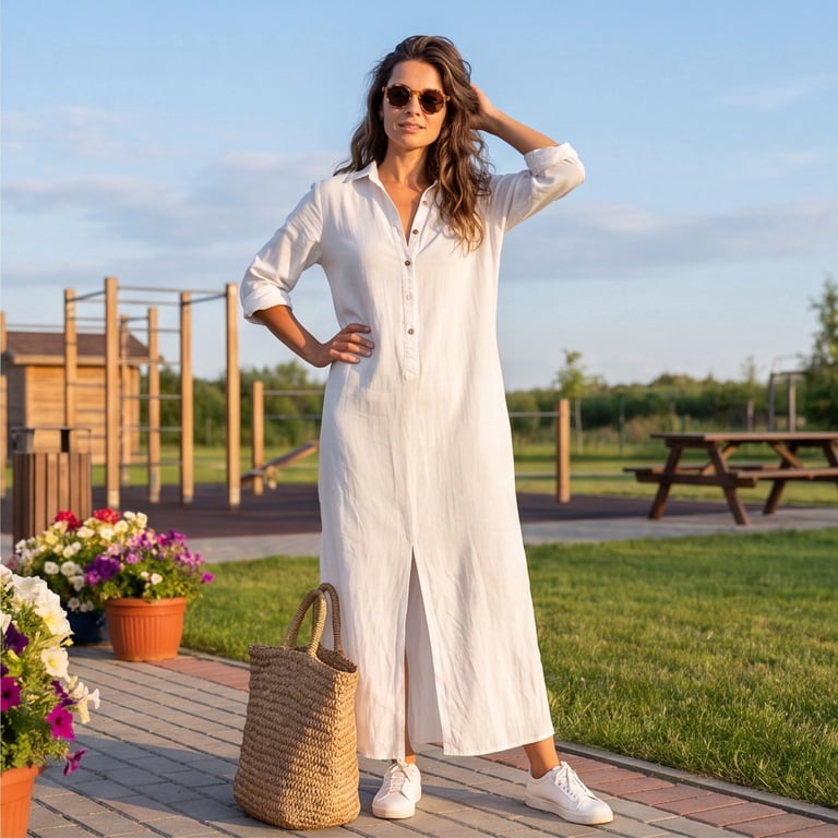 loose fitting maxi dresses with sleeves ZOCANIA Linen Dress Women Womens Cotton Linen Dress Casual Flowy Baggy Pleated Long Sleeve Plus Size Crewneck Maxi Dress with Pockets Apricot S at Amazon Women's Clothing store