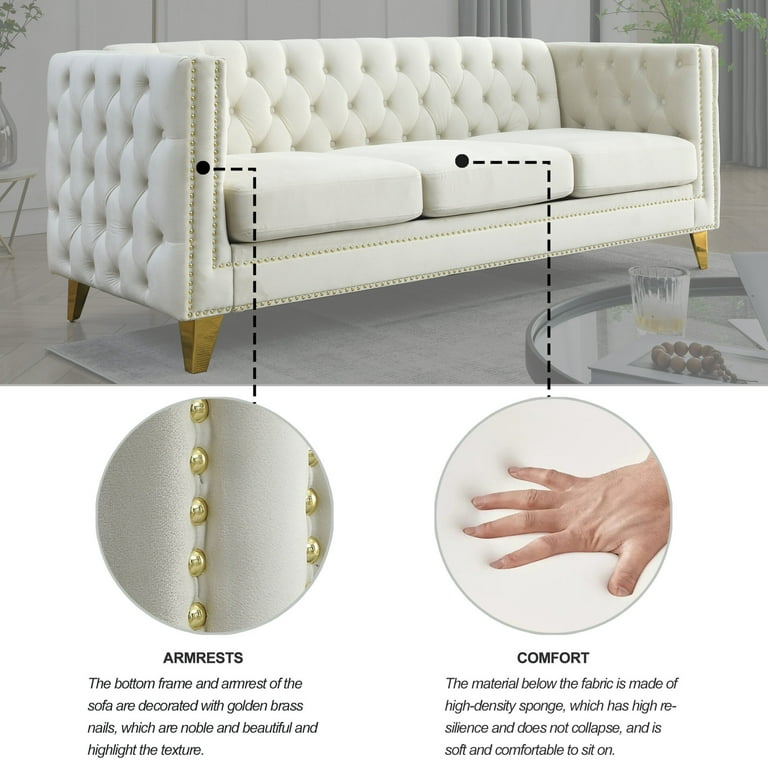 JAMPOOCA Velvet Nailhead Trim Modern Upholstered 3 Seater