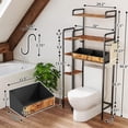 thumbnail image 5 of Over The Toilet Storage Shelf, 3-Tier Bathroom Organizers and Storage Cabinet, Bathroom Shelf with Hooks Bathroom Storage Rack - Over The Toilet Storage Cabinet with Adjustable Shelf 2 Baskets, Brown, 5 of 8