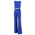 thumbnail image 4 of Atogsazn Summer Outfits for Women Two Piece Matching Sets Casual Solid Color Sleeveless Crop Top Long Pants Loungewear Set Blue XL on Clearance, 4 of 5