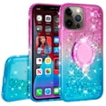 thumbnail image 2 of SOGA Quicksand Cover Cute Girl Phone Case Compatible for Apple iPhone 13 Pro Max Case, with Ring for Magnetic Car Mounts, Lanyard, Tempered Glass - Pink / Teal, 2 of 5