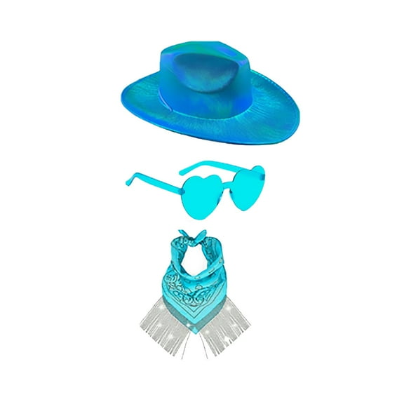 DondPO Western Cowgirl Hat Women's Western Cowboy Hat Scarf Eyeglasses Three Set Cowboy Hat Straw Cowboy