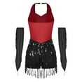 thumbnail image 2 of TSSOE Women Sparkly Jazz Prom Latin Dance Leotard Halter Backless Tuxedo Bodysuit with Metallic Gloves Red XXL, 2 of 7