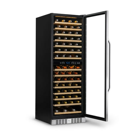 NewAir - 160-Bottle Dual Zone Built-in Wine Fridge with Beech Wood Shelves and Quiet Operation - Stainless Steel