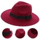 thumbnail image 5 of Sombrero fedora clásico unisex de lana estructurada para hombre y mujer (rojo vino), 5 of 7
