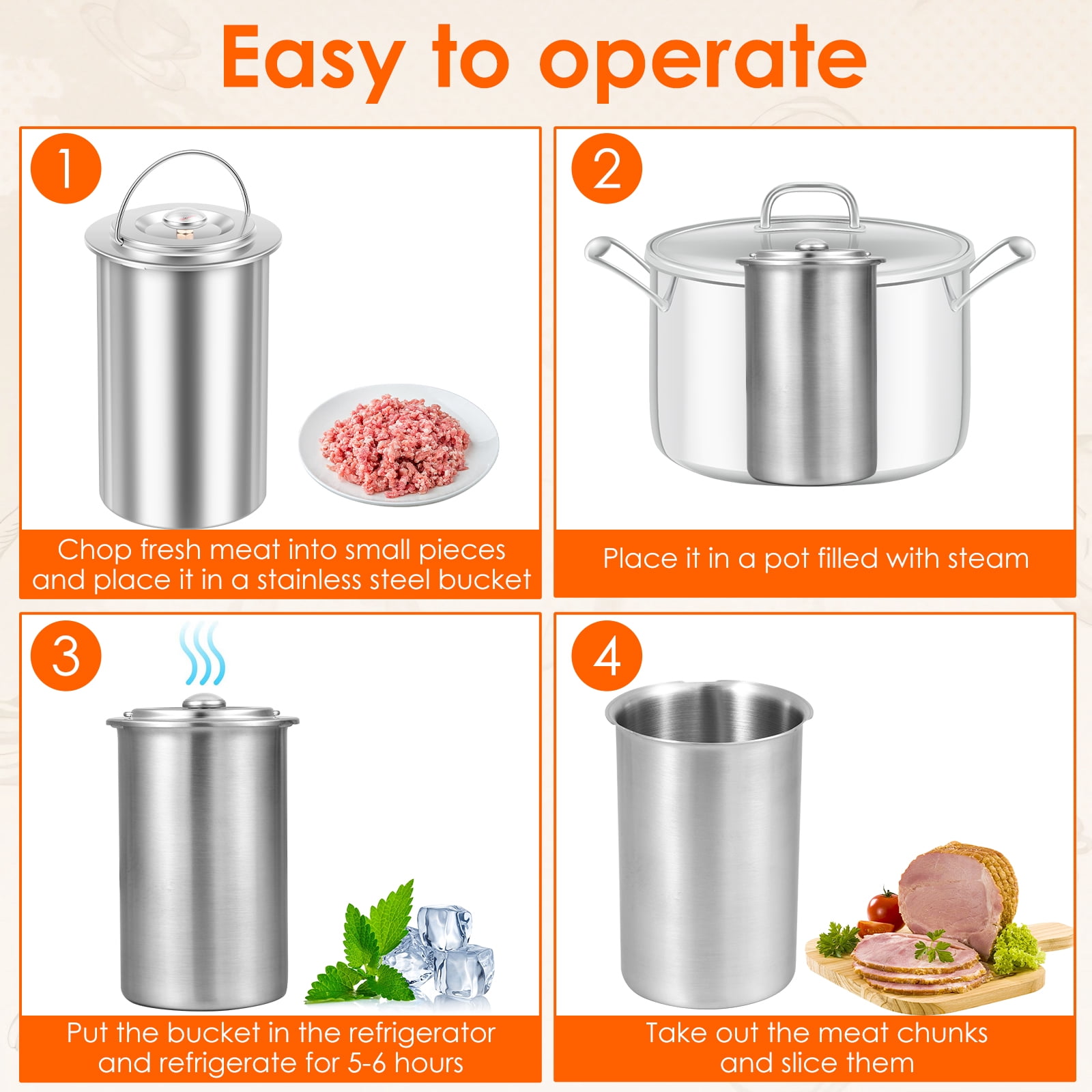 304 Stainless Steel Meat Press Cooker Ham Maker Meat Pressure Cooker Large Capacity Homemade Ham Press Maker with Thermometer and 10 Cooking Bag