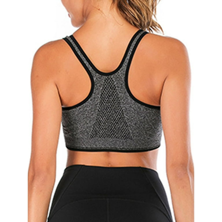 FANNYC Women's Front Zipper Closure Sports Bra Padded Racerback High Impact  Support Yoga Running Gym Workout Fitness Bras Top Seamless Post-Surgery